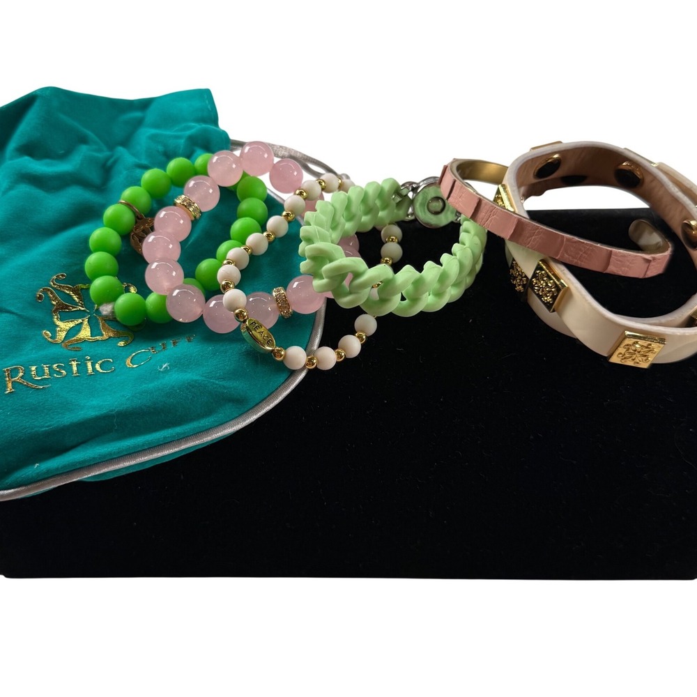 Rustic Cuff Bracelet Lot Leather Cuff Beaded Stretch Bracelets